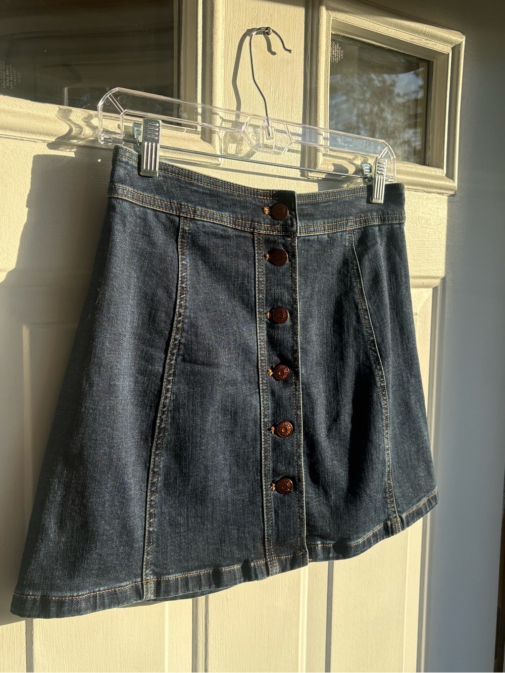 Madewell Blue Stretch Denim A-Line Mini Skirt Button Front Women’s Size M - Picture 3 of 10
